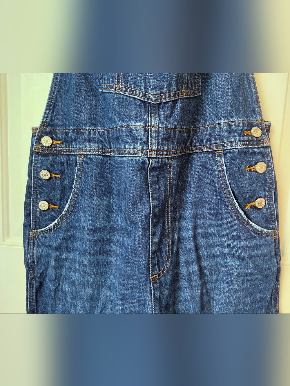 Levi's Vintage Cut Denim Overalls Womens L Med-Dark Wash Relaxed Straight Leg - Picture 7 of 16